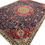 310 x 215 cm Navy & Red Vintage Persian Tabriz Wool Hand Knotted Floral Medallion Rug - Image 6