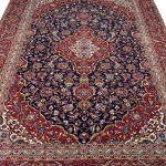 Navy Blue & Red Persian Kashan Ruga