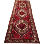 346 x 103 cm Red & Navy Vintage Persian Karaja Wool Hand Knotted Runner Rug