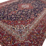 Navy Blue & Red Persian Kashan Ruga