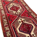 346 x 103 cm Red & Navy Vintage Persian Karaja Wool Hand Knotted Runner Rug