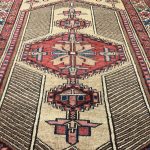 # 210 x 110 cm Beige & Red Vintage Persian Nahavand Wool Hand Knotted Rug