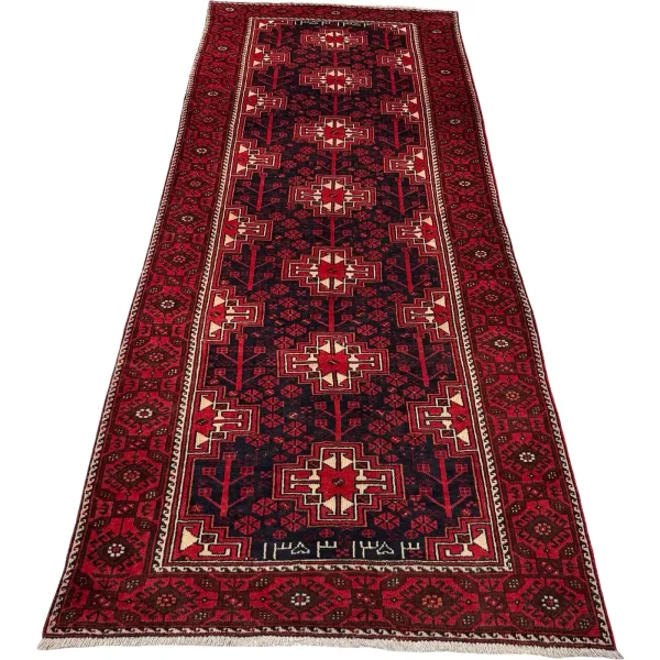 1970s Vintage Persian Baluch Wool Hand Knotted Runner Rug