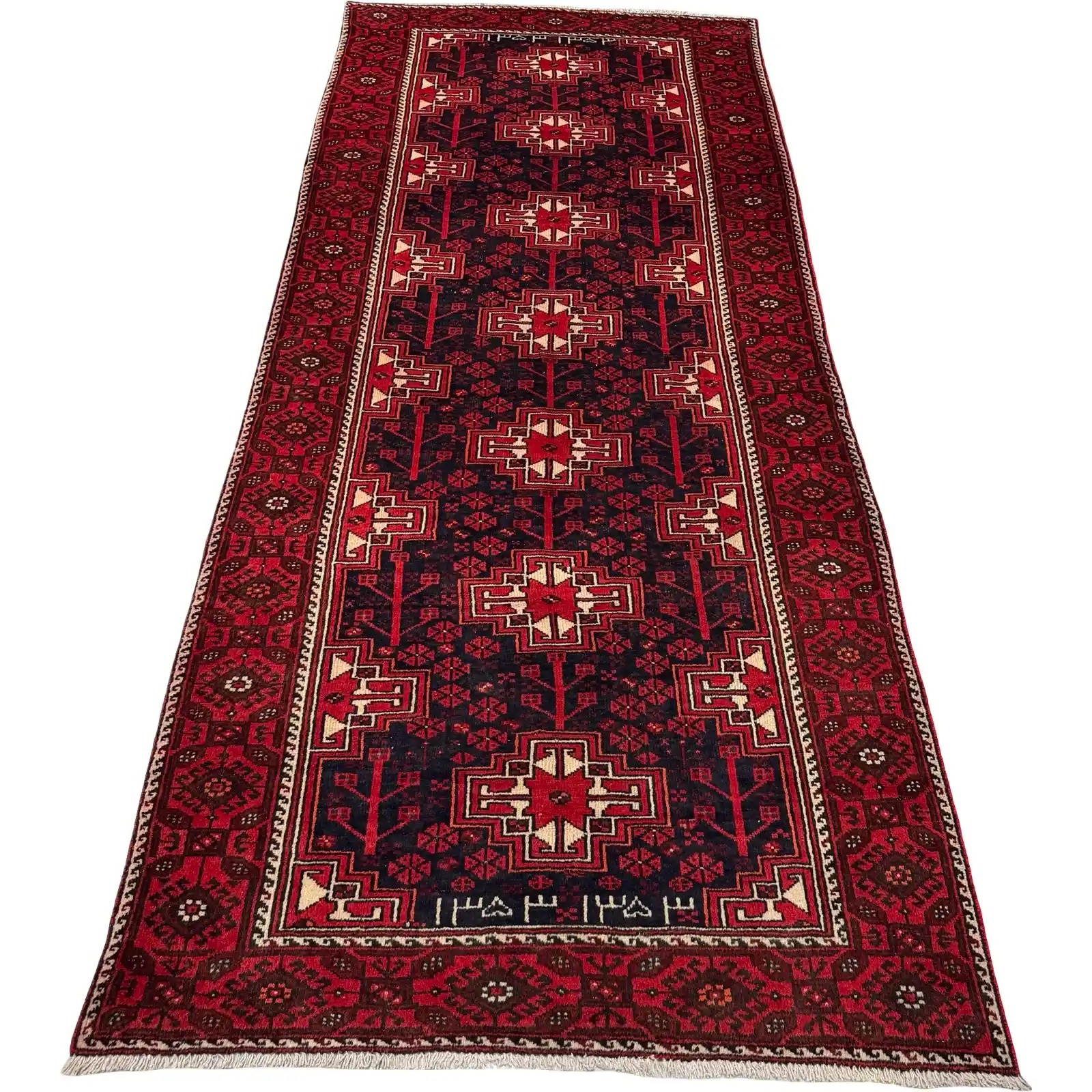 handmade runner rug 1970s Vintage Persian Baluch Wool Hand Knotted Runner Rug