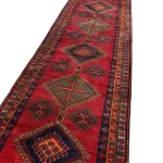 401 x 110 cm Rust Red & Sage Vintage Persian Qashqai Wool Hand Knotted Runner Rug