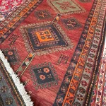 401 x 110 cm Rust Red & Sage Vintage Persian Qashqai Wool Hand Knotted Runner Rug