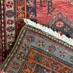 401 x 110 cm Rust Red & Sage Vintage Persian Qashqai Wool Hand Knotted Runner Rug