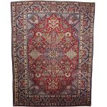393 x 281 cm Hand-Knotted Red & Navy Persian Kashan Vase Design Rug