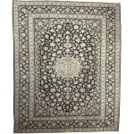 402 x 315cm Signed Hand Knotted Vintage Floral Kashan – Navy Wool Rug