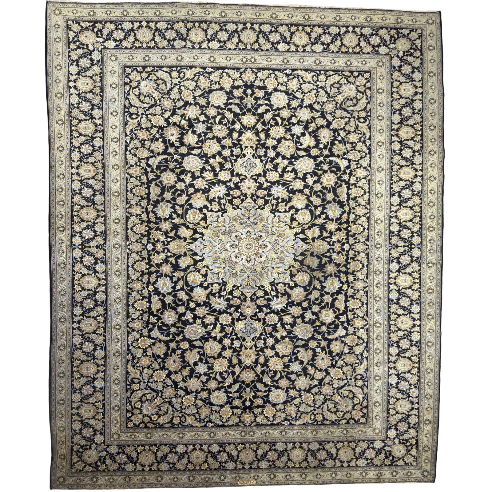 99920233_15 402 x 315cm Signed Hand Knotted Vintage Floral Kashan – Navy Wool Rug