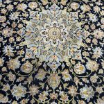 402 x 315 cm Signed Hand-Knotted Vintage Floral Navy Persian Kashan Wool Rug - Image 3