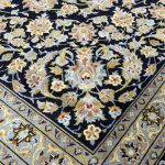 402 x 315 cm Signed Hand-Knotted Vintage Floral Navy Persian Kashan Wool Rug - Image 5