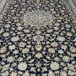 402 x 315 cm Signed Hand-Knotted Vintage Floral Navy Persian Kashan Wool Rug - Image 6