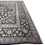 402 x 315 cm Signed Hand-Knotted Vintage Floral Navy Persian Kashan Wool Rug - Image 9
