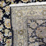 402 x 315 cm Signed Hand-Knotted Vintage Floral Navy Persian Kashan Wool Rug - Image 10