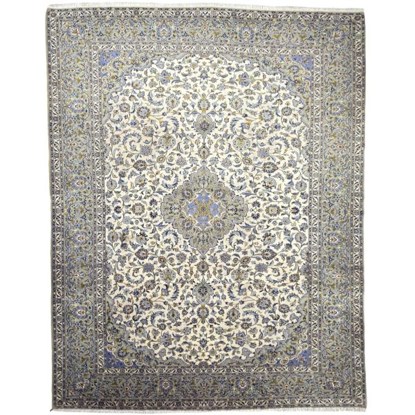 415 x 300 cm Hand-Knotted Vintage Persian Ardakan Kashan Green Wool Rug