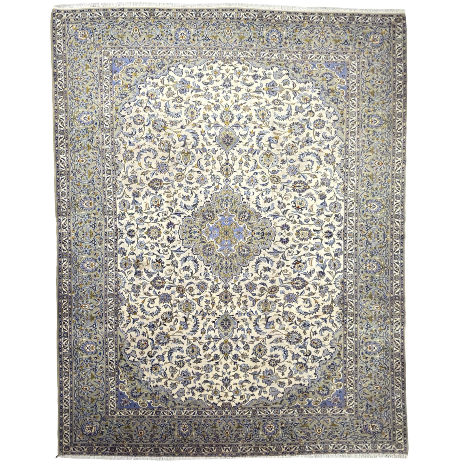 99920233_41 415 x 300 cm Hand-Knotted Vintage Persian Ardakan Kashan Green Wool Rug - Image 1