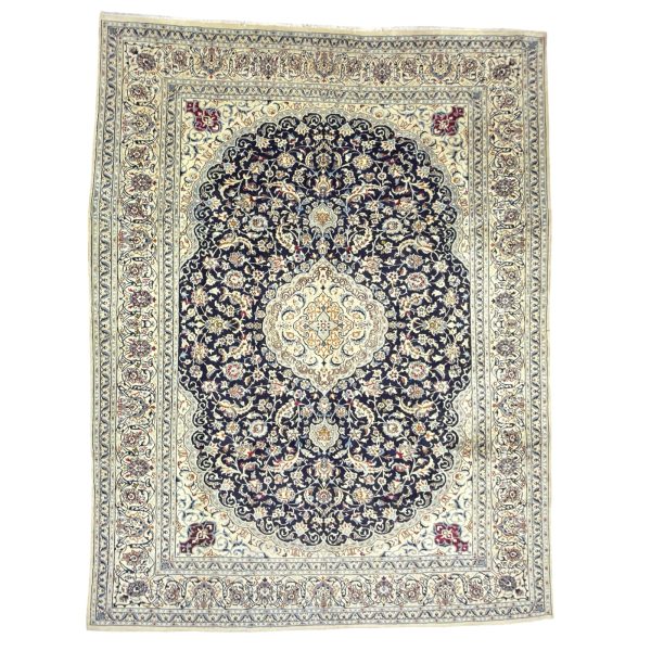 390 x 285cm Hand Knotted Persian Navy Nain 9La Wool Rug