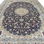 390 x 285cm Hand Knotted Persian Navy Nain 9La Wool Rug