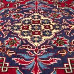 393 x 281 cm Hand-Knotted Red & Navy Persian Kashan Vase Design Rug