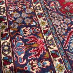 393 x 281 cm Hand-Knotted Red & Navy Persian Kashan Vase Design Rug