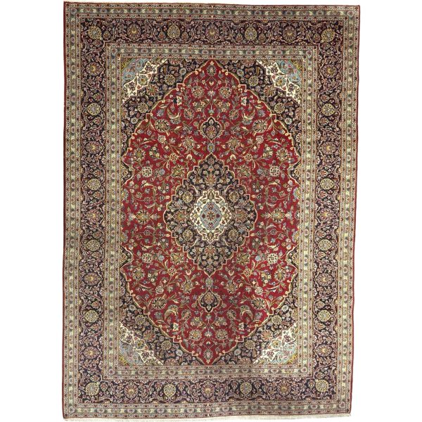 350 x 250cm Vintage Kashan Hand-Knotted – Persian Wool Red Rug