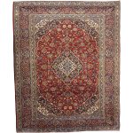 334 x 250cm Hand-Knotted Persian Kashan Wool Rug – Red & Navy Blue