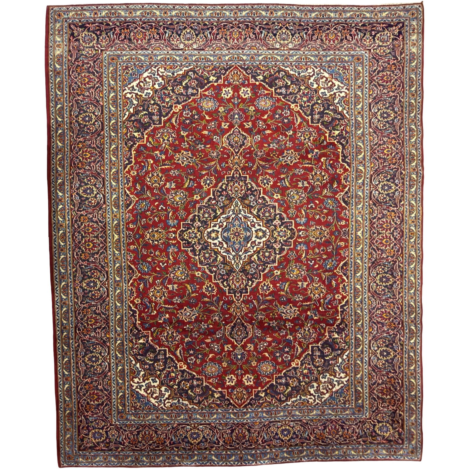 Aman1710_30 334 x 250cm Hand-Knotted Persian Kashan Wool Rug – Red & Navy Blue