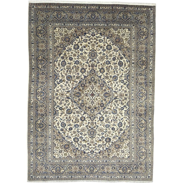 Aman1718_1-Medium 350 x 250cm Hand-Knotted Persian Kashan Wool Area Rug – Beige & Grey