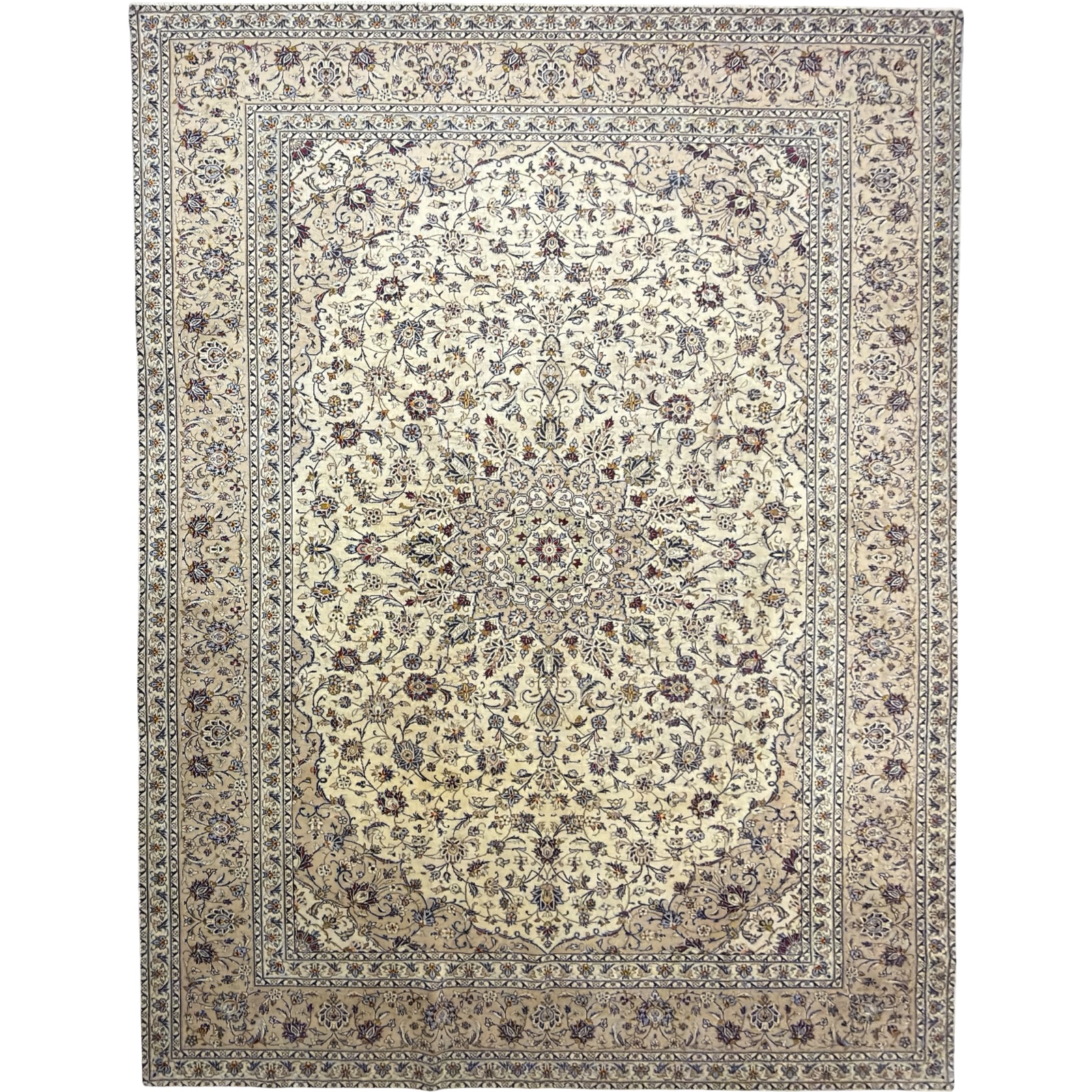 Aman1718_13 390 x 285cm Large Size Hand-Knotted Persian Kashan Golden Beige Wool Rug - Image 1