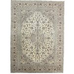 342 x 244cm Hand-Knotted Persian Vintage Kashan Wool Rug – Ivory & Beige