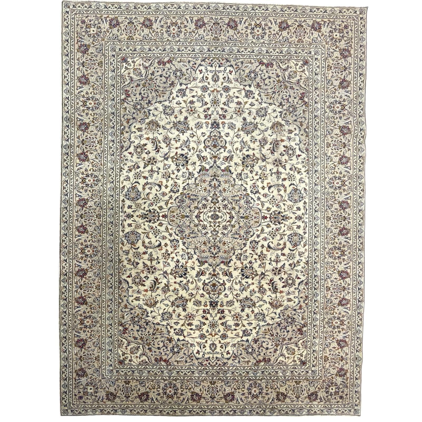 Aman1718_25 342 x 244cm Hand-Knotted Persian Vintage Kashan Wool Rug – Ivory & Beige - Image 1