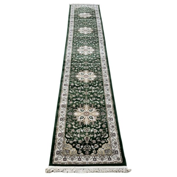 500 x 80 cm Green Floral Medallion Runner Rug