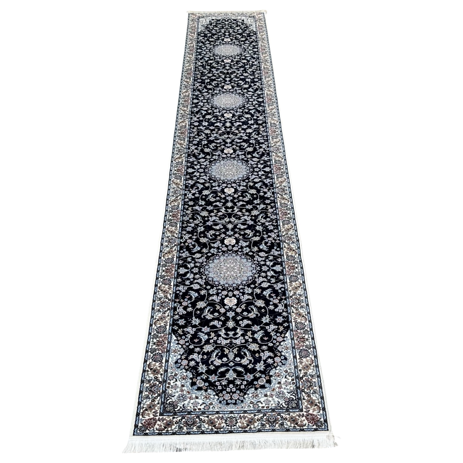 bsjsjsns_19 500 x 80cm Premium Persian Deep Navy Nain Design Runner Rug - Image 1