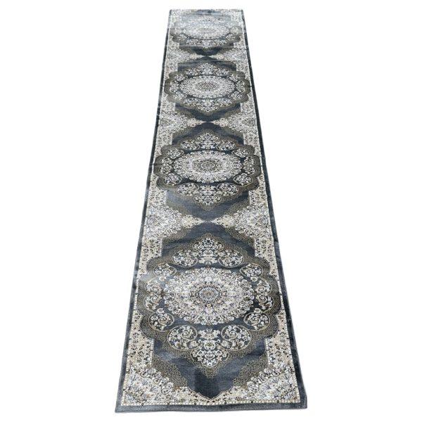 500 x 80 cm Slate Grey Traditional Medallion Runner Rug