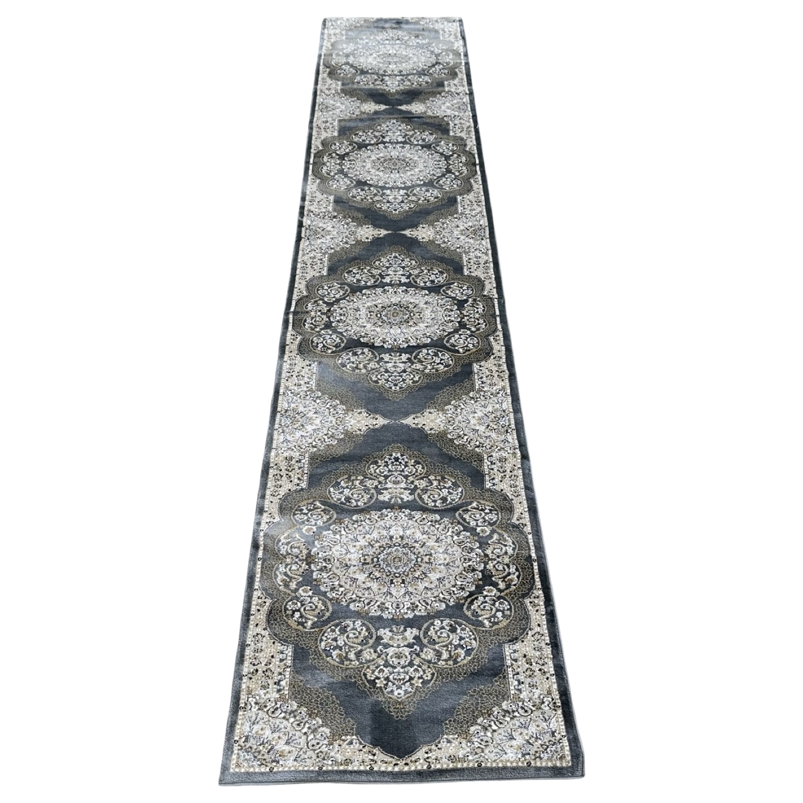 bsjsjsns_63 500 x 80 cm Slate Grey Traditional Medallion Runner Rug - Image 1
