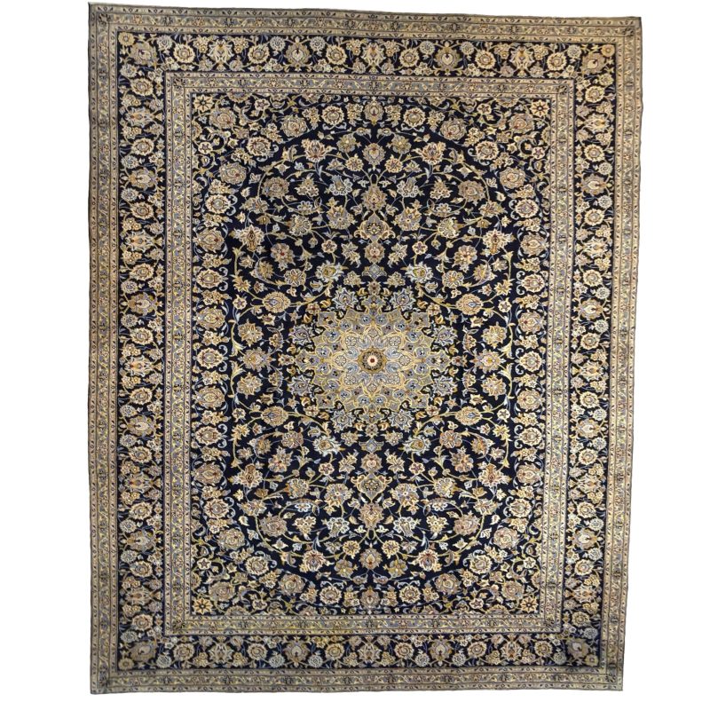 394 x 300cm Hand Knotted Floral Persian Navy Kashan – Wool Rug