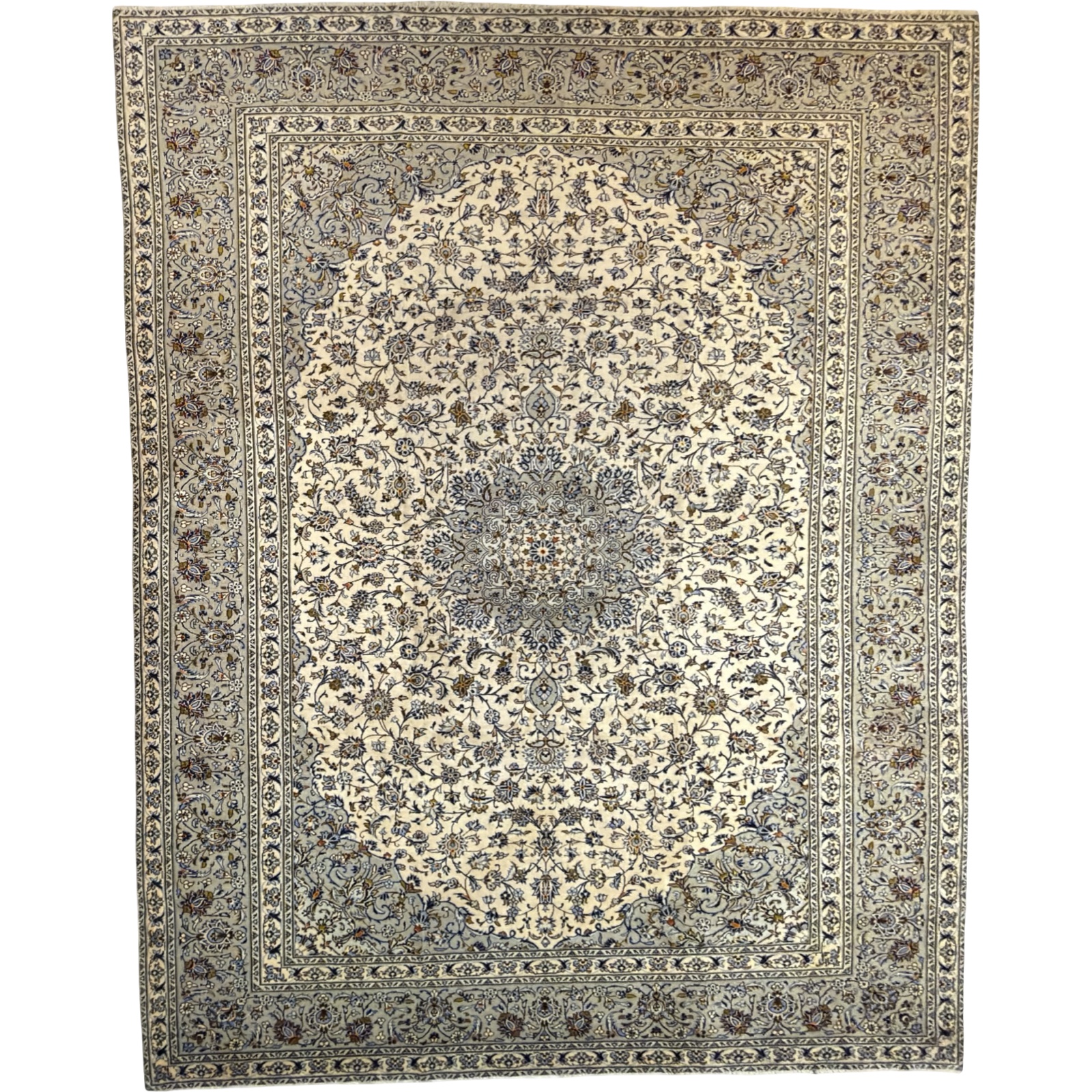 400 x 285cm Hand Knotted Persian Kashan – Grey Ivory Wool Rug 400 x 285cm Hand Knotted Persian Kashan – Grey Ivory Wool Rug