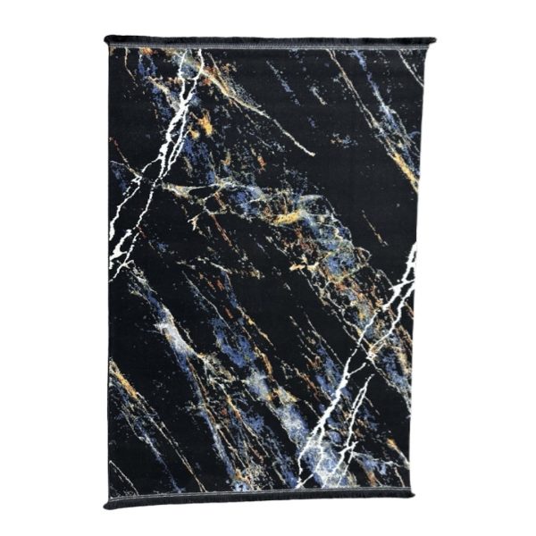 180 × 120cm Black Blue Cosmic Marble Pattern Turkish Rug