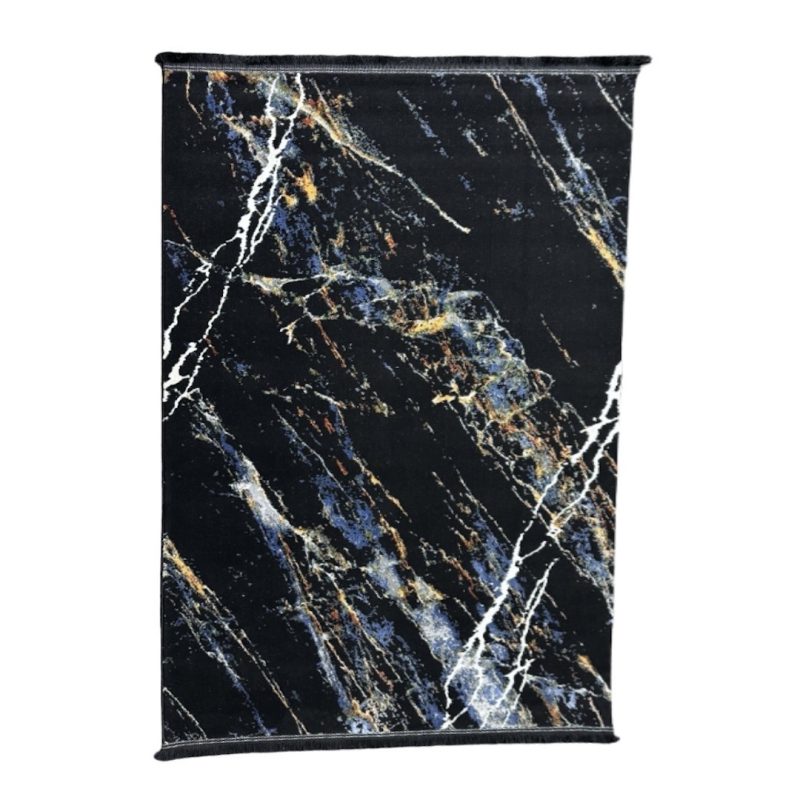 180 × 120cm Black Blue Cosmic Marble Pattern Turkish Rug