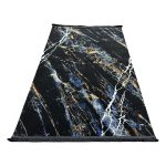 180 × 120cm Black Blue Cosmic Marble Pattern Turkish Rug
