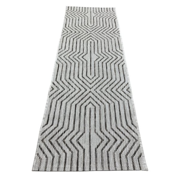 180 x 57cm Grey Geometric Chevron Indoor/Outdoor Runner Rug
