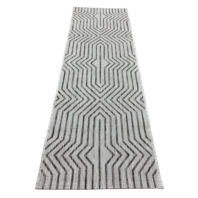 180 x 57cm Grey Geometric Chevron Indoor/Outdoor Runner Rug