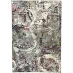 290 x 200cm Milat Passage Cream & Green Abstract Rug with Pink Accents