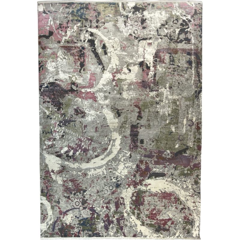 290 x 200cm Milat Passage Cream & Green Abstract Rug with Pink Accents