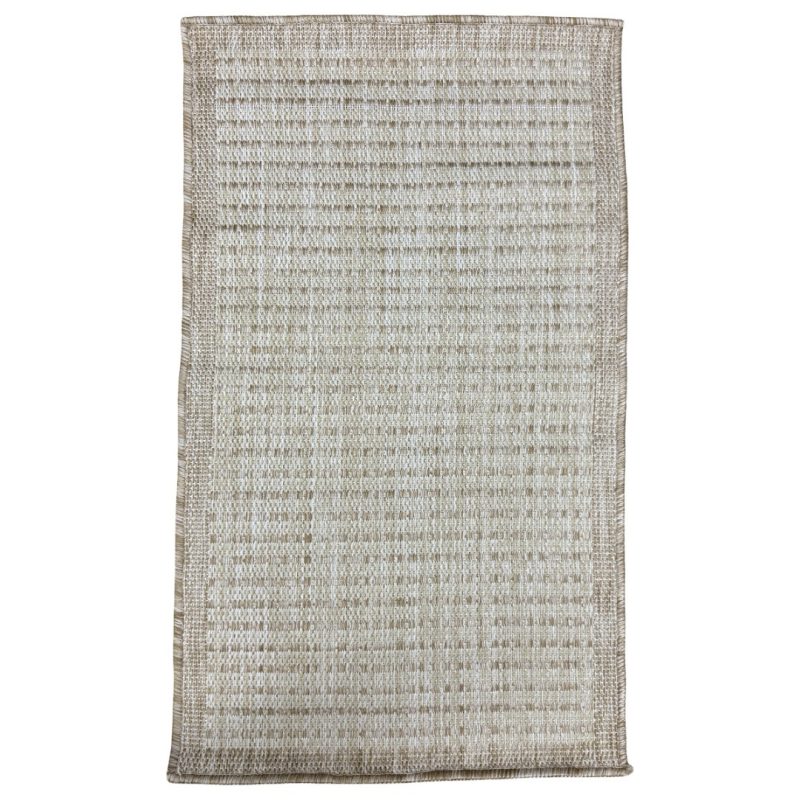 100 x 60cm Beige Stripped Indoor/Outdoor Small Rug
