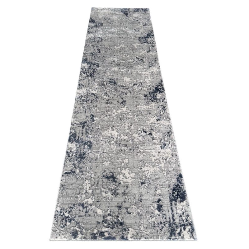 300 x 80cm Silver grey & Navy Abstract Runner Rug