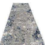 300 x 80cm Silver grey & Navy Abstract Runner Rug - Image 2