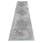 300 x 80 cm Grey & Green Vintage Persian Medallion Runner Rug