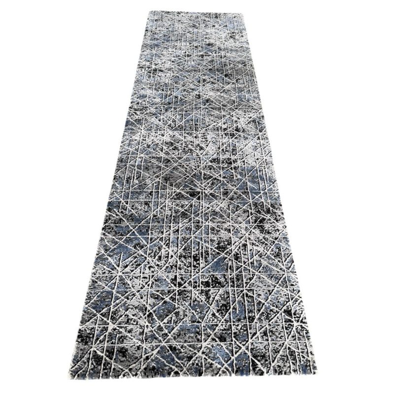 290 x 80 cm Silver Abstract Crossline Designer Runner Rug